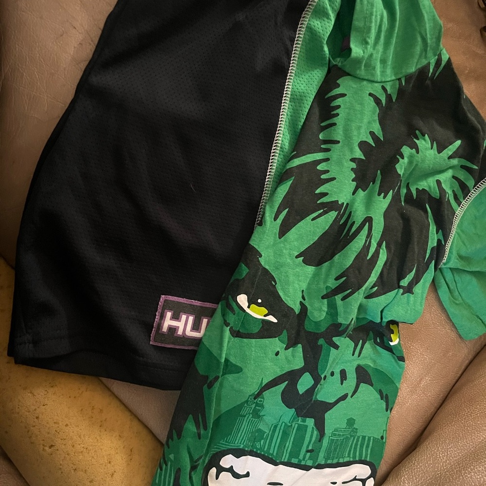 Green Hulk Graphic Hooded Shirt and matching Athletic Shorts